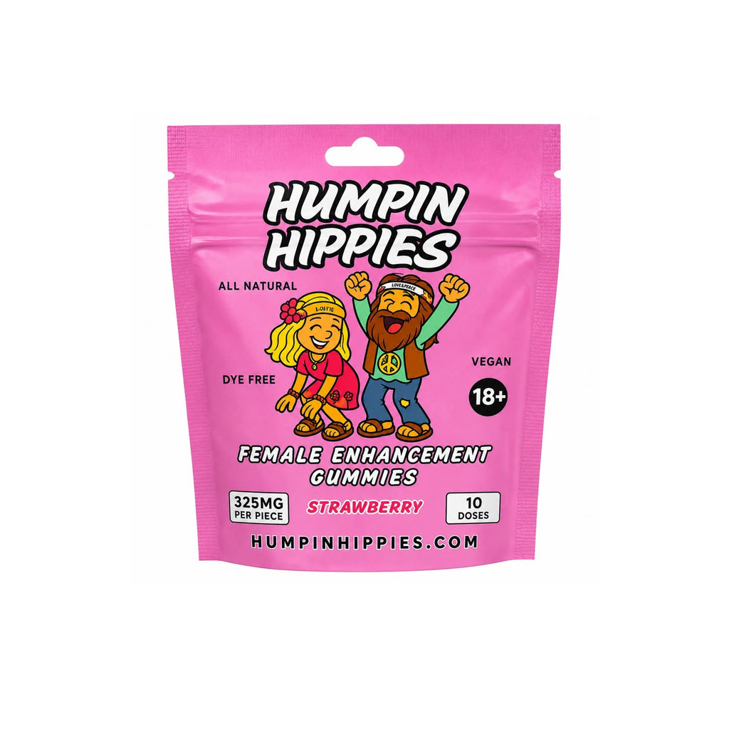 Humpin hippies 10 bags per display 5 male / 5 female 10 gummies per bag (distro pricing 50+)