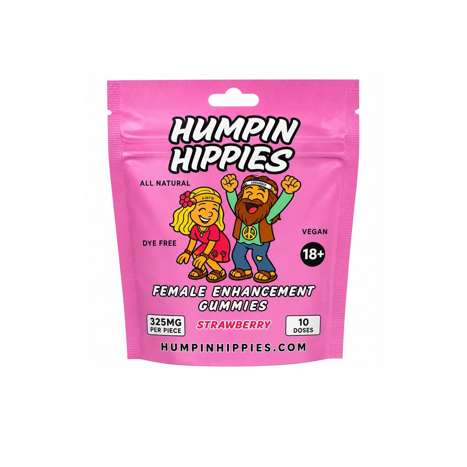 Humpin hippies 10 bags per display 5 male / 5 female 10 gummies per bag (distro pricing 50+)