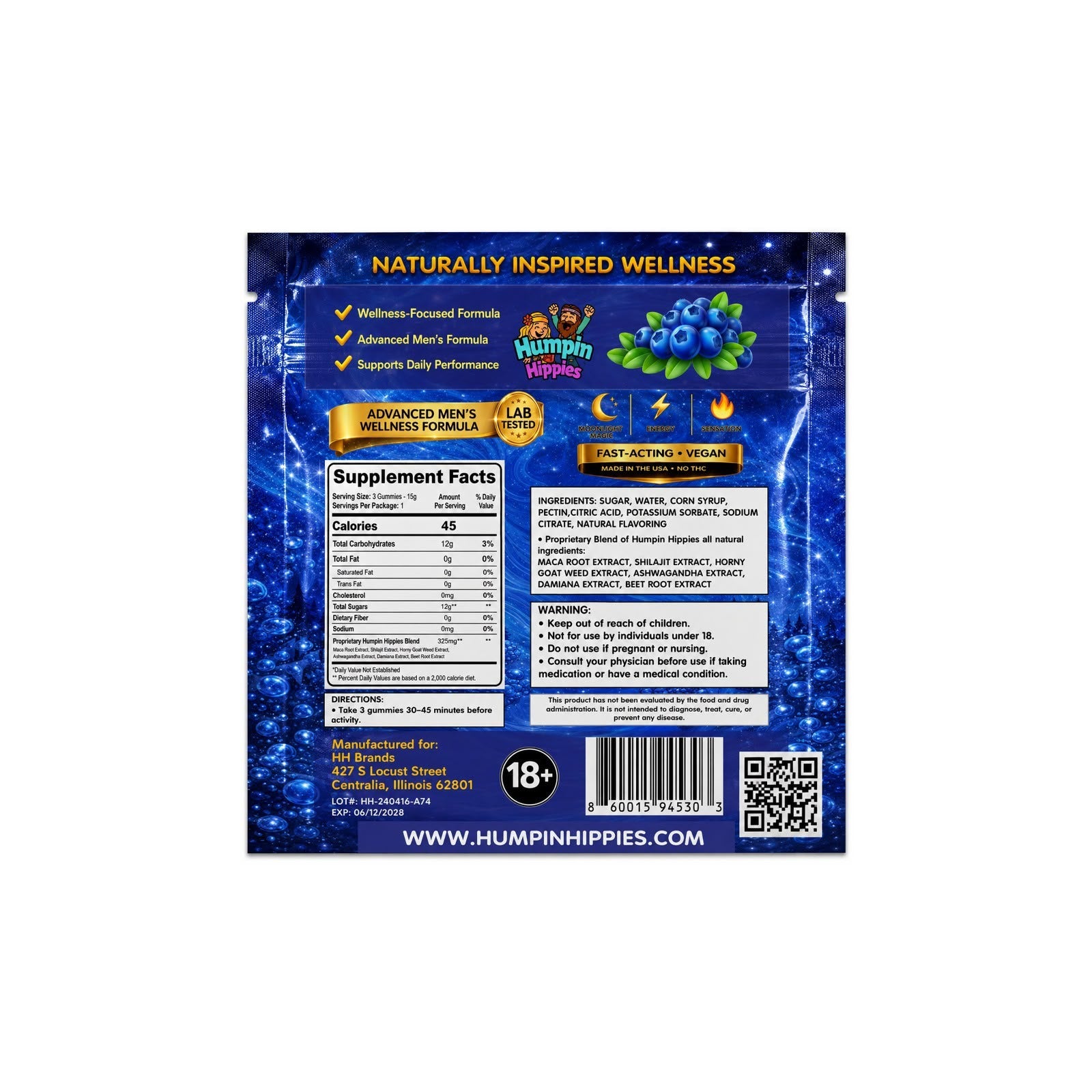 Humpin hippies enhancement gummies 30 packs per box 15 male/15 female 3 gummies per pack (distro pricing 50+boxes)