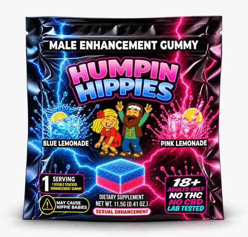 (Distro Pricing) Humpin Hippies Double Stack Male Enhancement Gummies – Blue & Pink Lemonade – 30-Pack Display Box | 50+ Boxes MOQ | Ships November 1st–November 5th