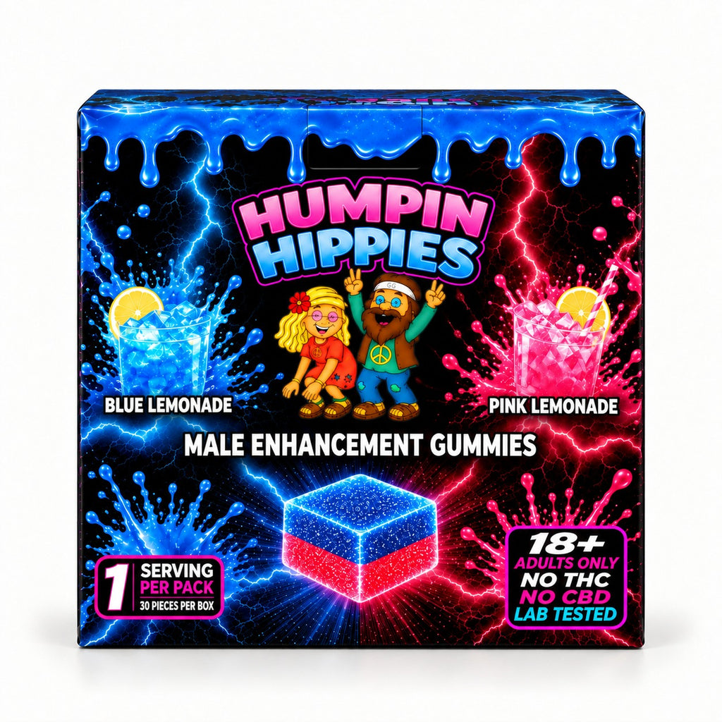 Humpin Hippies Double Stack Male Enhancement Gummies – Blue & Pink Lemonade – 30-Pack Display Box