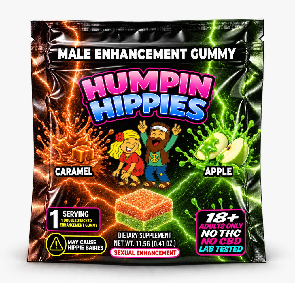 (Retail Pricing) Humpin Hippies Double Stack Male Enhancement Gummies – Caramel Apple – 30-Pack Display Box | Ships November 1st–November 5th