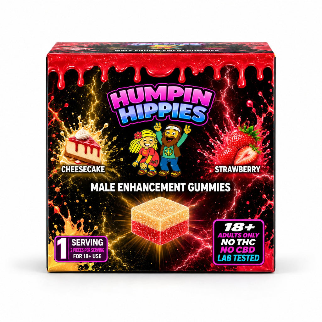 Humpin Hippies Double Stack Male Enhancement Gummies – Cheesecake & Strawberry – 30-Pack Display Box