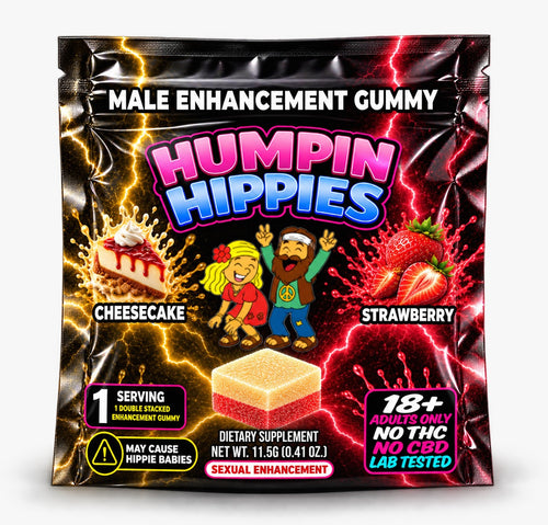 (Distro Pricing) Humpin Hippies Double Stack Male Enhancement Gummies – Cheesecake & Strawberry – 30-Pack Display Box | 50+ Boxes MOQ | Ships November 1st–November 5th